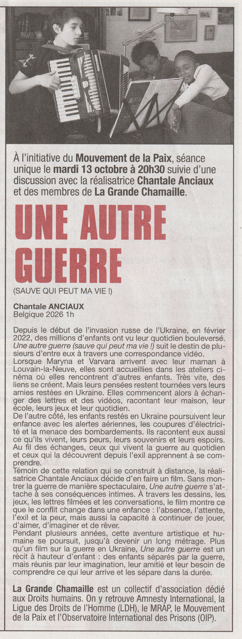 Article de presse Une autre guerre - cinéma Utopia Avignon